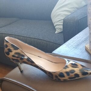 Leopard Print Pointed Kitten Heel Pump - Black & Tan